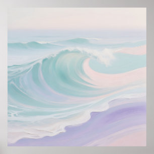 Poster Pintura de Onda do Oceano em Pastel