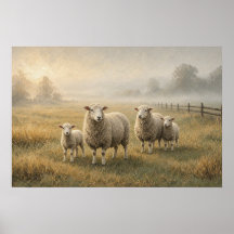 Pintura de Ovelhas em Pasto Tardio