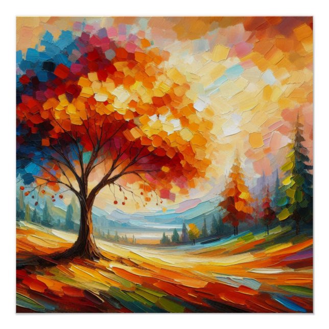 Póster Pintura de Paisagem Com Cores Brilhantes (Frente)