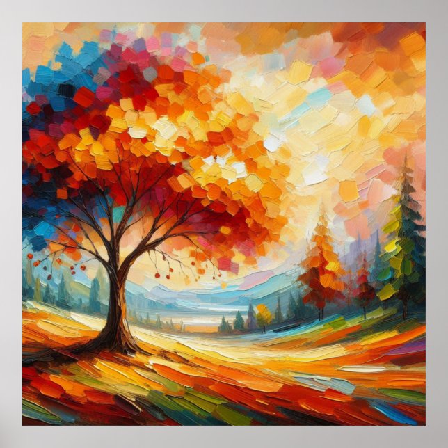 Poster Pintura de Paisagem Com Cores Brilhantes (Frente)