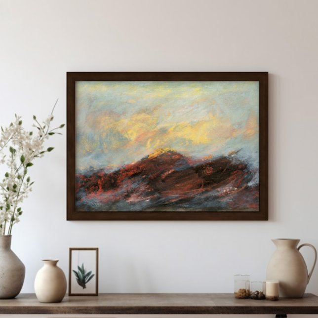 Poster Pintura de Paisagem de abstrato Mountain (Abstract Mountain Landscape Art Painting in black frame mock up.  Frame is for  illustration only.)