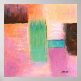 Poster Pintura de paisagem de arte abstrato rosa marrom l