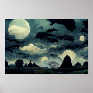 Poster Pintura de Paisagem de Halloween Spooky