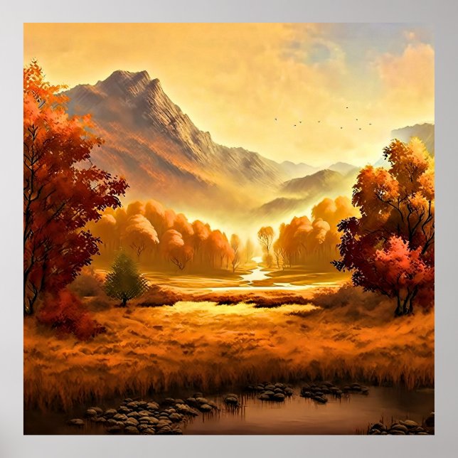 Poster Pintura de Paisagem de outono-1 (Frente)