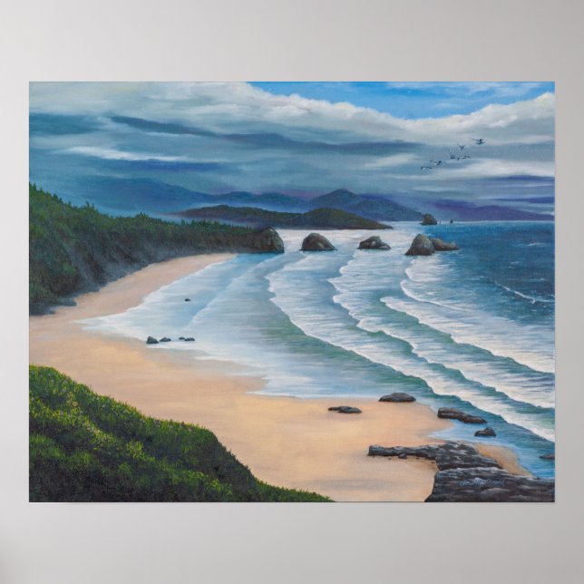 Poster Pintura de paisagem marinha em Cannon Beach (Frente)