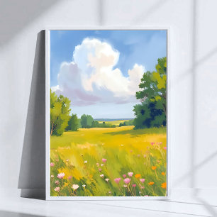 Poster Pintura de paisagem natural de prado verde exubera
