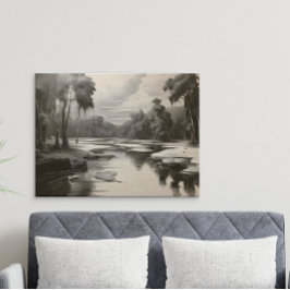 Poster Pintura de Paisagem Negra e Branca Moderna