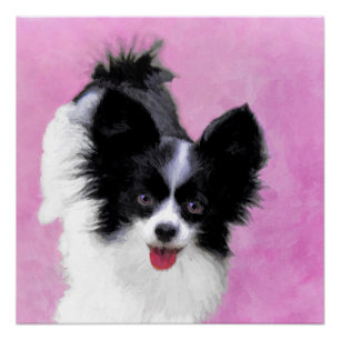 Póster Pintura de Papillon (Branco e Preto) - Arte Canina