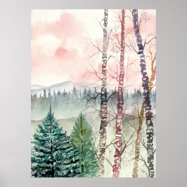 Póster pintura de pássaros paisagísticos (Frente)