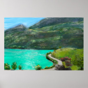 Poster pintura de pastel de óleo paisagístico suiça