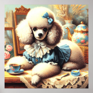 Poster Pintura de Poodle em Cute Vintage