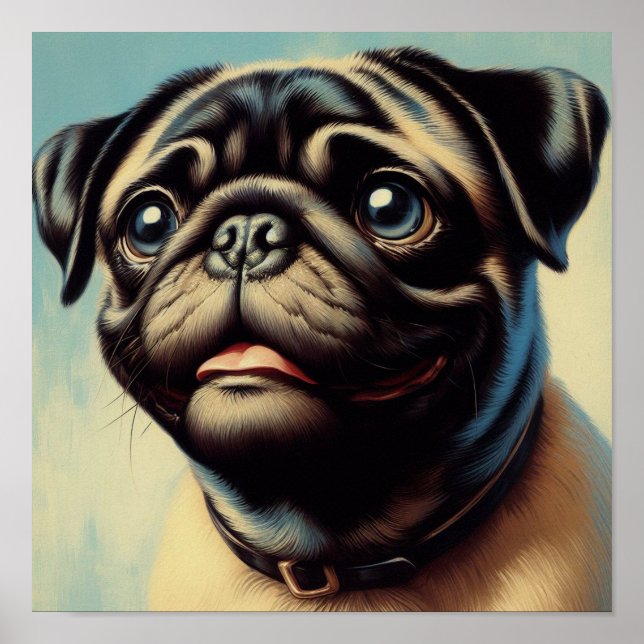 Poster Pintura de Pug Retro (Frente)