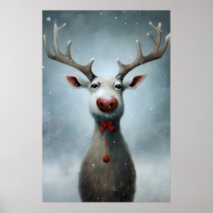 Poster Pintura de Rena de Natal, Parede de Inverno Rústic