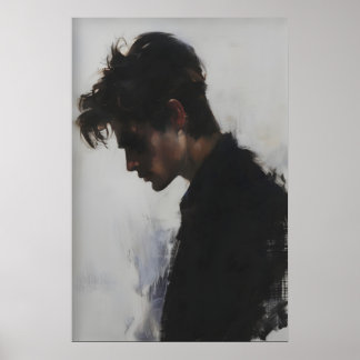 Poster Pintura de retrato de perfil lateral de jovem, esc