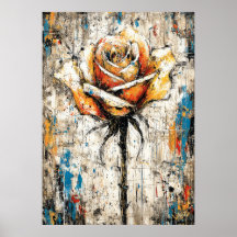 Pintura de Rosa Expressionista Abstrata Floral Mod