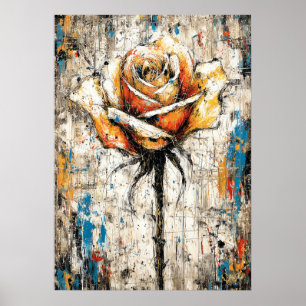 Poster Pintura de Rosa Expressionista Abstrata Floral Mod