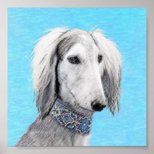 Poster Pintura de Saluki (Prata) - Arte de Cachorro Origi