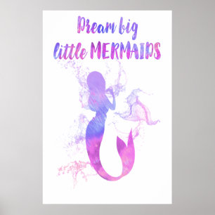 Poster Pintura de sereia rosa Sonhe grande pequena sereia