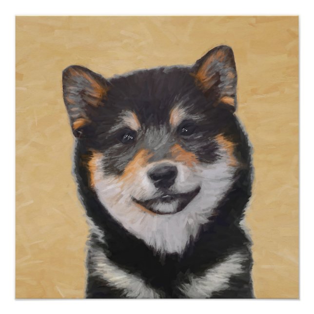Póster Pintura de Shiba Inu (Preto e Latão) - Arte Canina (Frente)