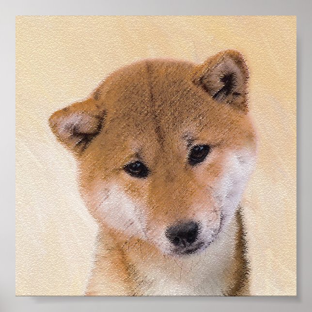 Poster Pintura de Shiba Inu (Vermelho) - Arte de Cachorro (Frente)