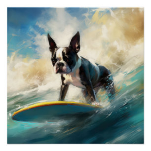Póster Pintura de surf em Boston Terrier Beach