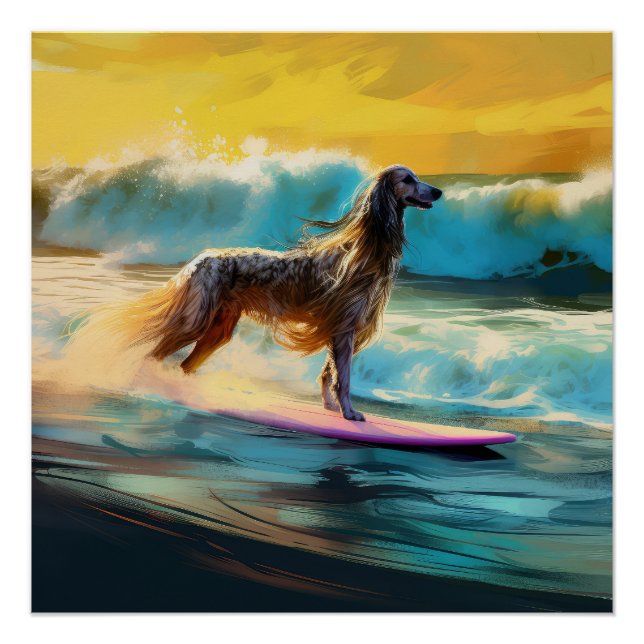 Póster Pintura de surf em praia de hound afegã (Frente)