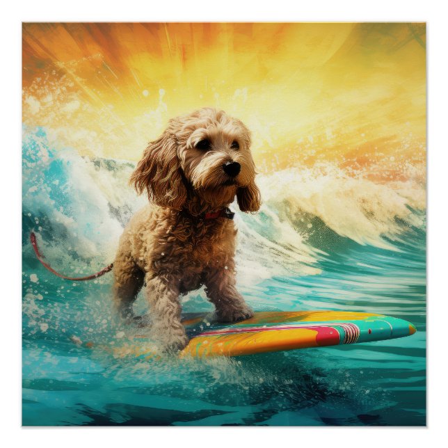 Póster Pintura de surf em praia em Cockapoo (Frente)