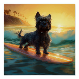 Póster Pintura de Surf na Praia de Affenpinscher