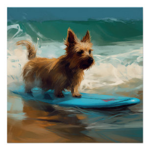 Póster Pintura de Surf na Praia do Terrier Australiano