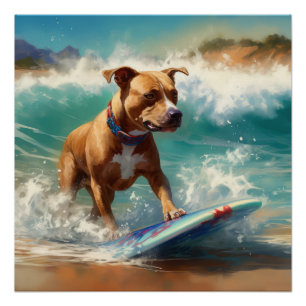 Póster Pintura de surfe em praia americana Staffordshire
