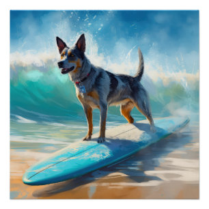 Póster Pintura de Surfe em Praia Blue Heeler