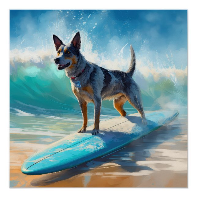 Póster Pintura de Surfe em Praia Blue Heeler (Frente)
