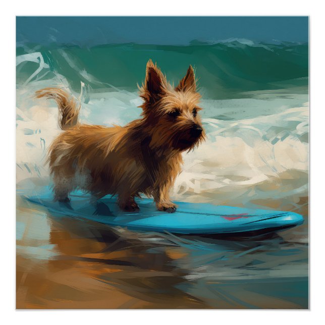 Póster Pintura de surfe na praia australiana Terrier (Frente)