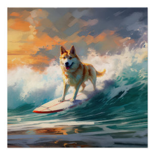 Póster Pintura de surfe na praia de Akita