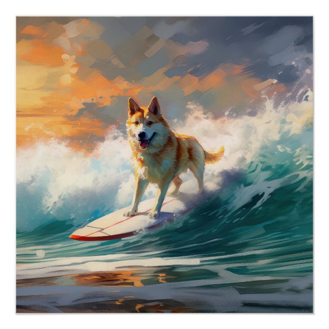 Póster Pintura de surfe na praia de Akita (Frente)