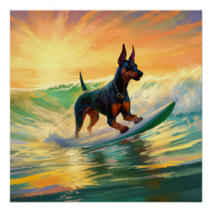 Póster Pintura de surfe na praia do Doberman
