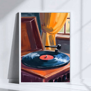 Poster Pintura de Tocador de Discos Antigos