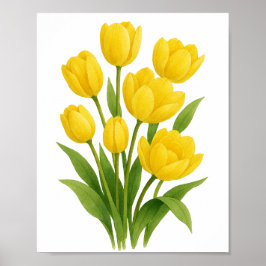 Poster Pintura de Tulipas Amarelas Arte Floral na Parede