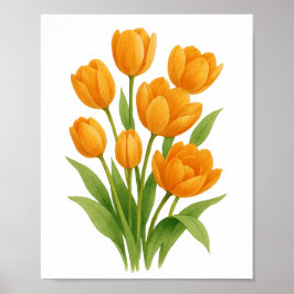 Poster Pintura de Tulipas Laranja Arte Floral na Parede