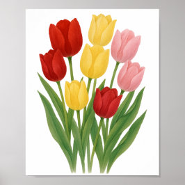 Poster Pintura de Tulipas Vermelhas Rosas Amarelas Arte F