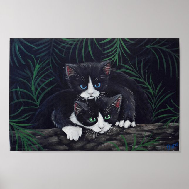 Poster Pintura de um dos tipos do "Tuxedo Cats" de Darie (Frente)