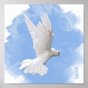 Poster Pintura de um vôo da pomba do branco