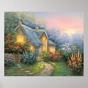 Poster Pintura de uma casa de campo rústica da fantasia