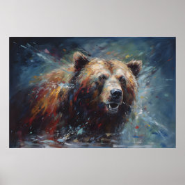 Poster Pintura de Urso Marrom no Retrato Selvagem