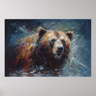 Poster Pintura de Urso Marrom no Retrato Selvagem