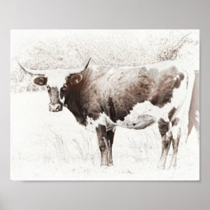 Poster pintura de vaca estilo vintage foto design sepia t