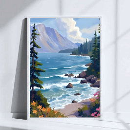 Poster Pintura de viagem em aquarela Lake Tahoe Tide