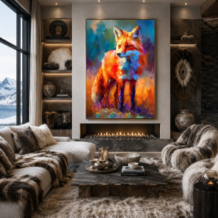 Poster Pintura de Vida Selvagem Raposa Vermelha Impressio