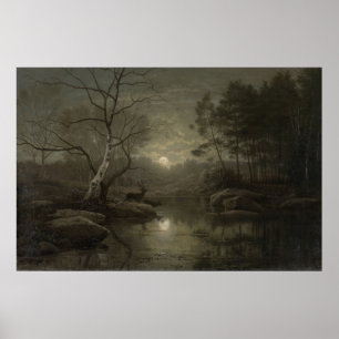 Poster Pintura de Vintagem da Floresta Lua