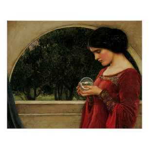 Póster Pintura de Waterhouse da Mulher Cristal Ball